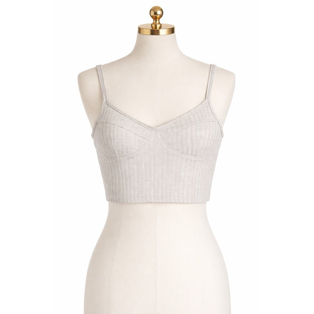 H&M Ribbed Crop Tank XS Neutral Basic Cami Fitted Stretch Top  Coquette Y2K 90s